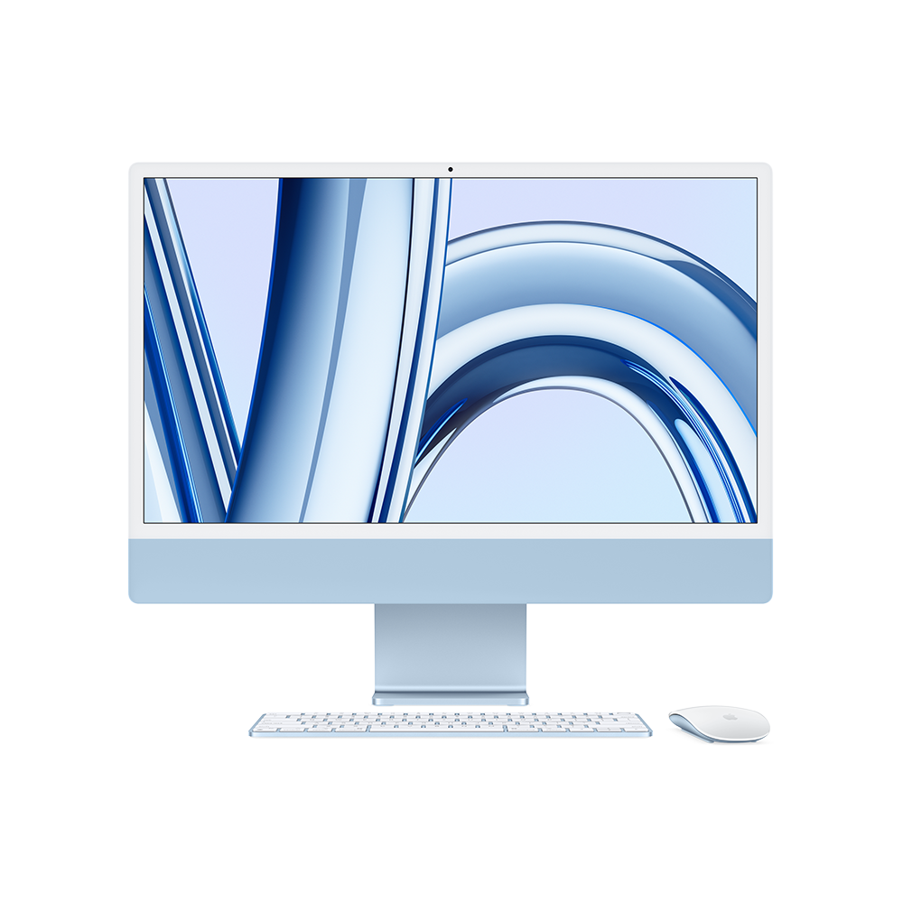 Front of iMac with keyboard and mouse
